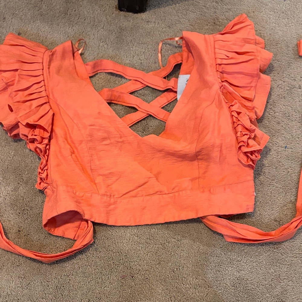 Elegant Coral Ruffled Blouse
